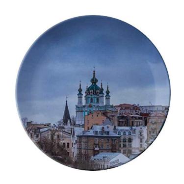 Imagem de Castle Clouds Prato de céu azul decorativo de porcelana salver talheres, Prato de jantar