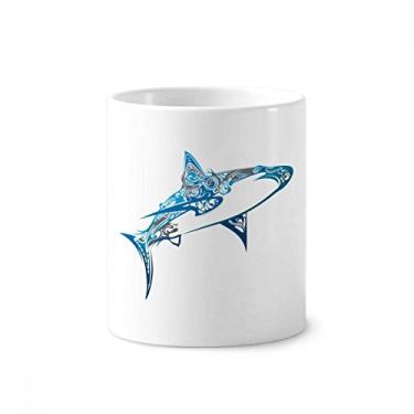 Imagem de Blue Ocean Shark Biology Porta-caneta escova de dentes de peixe caneca branca copo de cerâmica 355 ml
