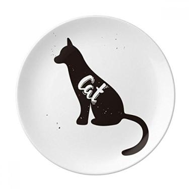 Imagem de Prato de gato preto e branco animal decorativo de porcelana Salver louças de jantar