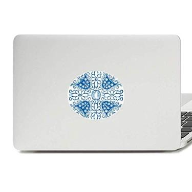 Imagem de Adesivo Talavera com estampa de flor azul com emblema de vinil para laptop e notebook
