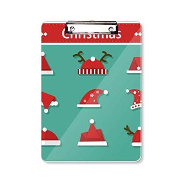 Imagem de Feliz Natal chapéu colorido ilustração prancheta pasta, bloco de escrita placa de apoio A4