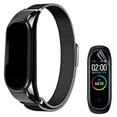 Imagem de Kit Pulseira Preta Xiaomi Mi Band 6 Aço Magnética + Película Gel Silicone [Coronitas Acessorios]