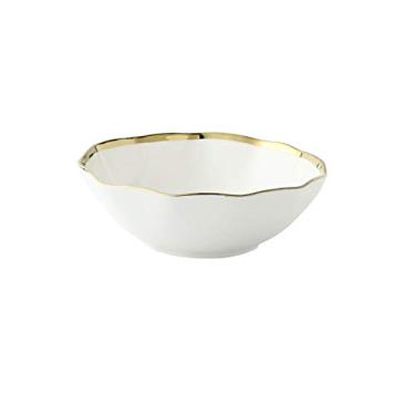 Imagem de JLXZHOME Prato de jantar de cerâmica com aro de ouro preto branco pratos de porcelana bandeja de sobremesa de arroz tigela de sopa colher de mesa, tigela branca de 18 cm