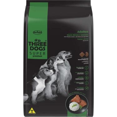 Imagem de Ração Seca Three Dogs Super Premium Carne e Arroz para Cães Adultos Raças Médias e Grandes - 15 Kg
