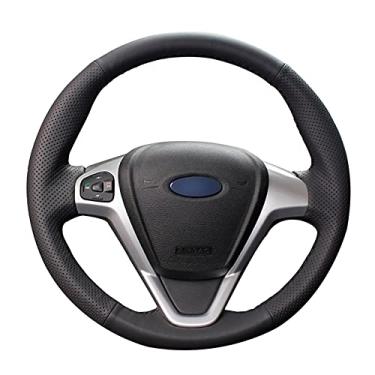 Imagem de Capa de volante de carro confortável e antiderrapante costurada à mão preta, apto para Ford Fiesta 2008 2009 2010 2011 2012 a 2017 EcoSport 2014 2015 2016 2017