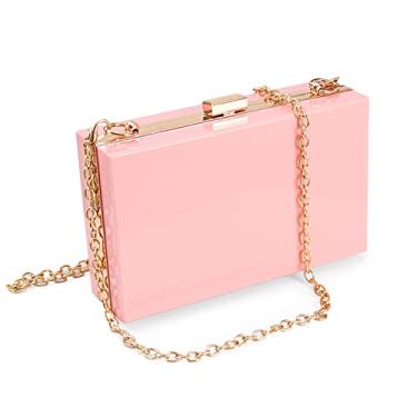 Imagem de WJCD Bolsa feminina transparente de acrílico, bolsa de mão pequena transparente transversal para noite aprovada pelo estádio com alça de corrente dourada, rosa