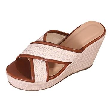 Imagem de CsgrFagr Sandálias femininas tamanho 8 sandálias femininas regulares moda verão novo padrão simples sandálias plataforma combinando cores, Café, 6.5