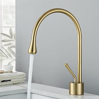 Imagem de Torneira de lavatório de banheiro ouro escovado bico de alavanca única torneira misturadora de água quente e fria, ouro escovado curto, tamanho único