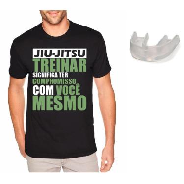 Imagem de Camiseta Jiu Jitsu Camisa MMA 100% Algodão + Protetor Bucal-Unissex