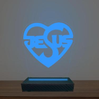 Imagem de Luminária Led 3d Jesus Coração Abajur Luxo