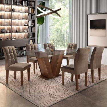 Imagem de Sala de Jantar Moderna Tampo de Vidro 6 Cadeiras - Vitoria-Animale - Cel Móveis