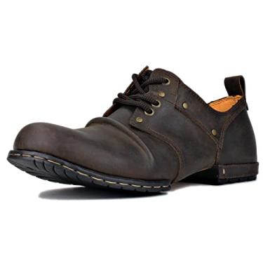 Imagem de OSSTONE Botas de Moto para Homens Moda Cadarço Couro Chukka Botas Casuais Sapatos OS-6015-1-VERMELHO-MARROWN-R, Marrom escuro, 9.5