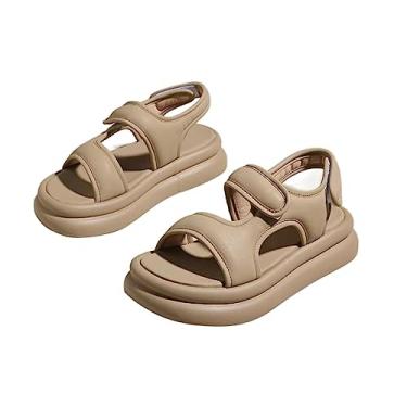 Imagem de CsgrFagr Sandálias aquáticas para meninos caminhadas ao ar livre alça ajustável sandálias esportivas bebê criança pequena fivela dupla sandálias verão, Caqui, 1 Big Kid