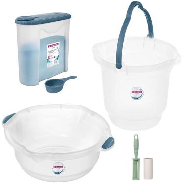 Imagem de Kit Balde Plástico 12L Bacia Para Limpeza Casa Lavandeira Porta Sabão Com Dosador Rolo Adesivo - Sanremo