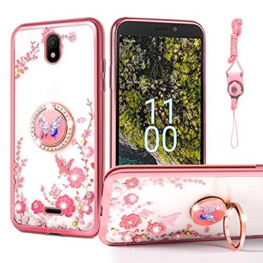 Imagem de Capa de telefone para Nokia C100, capa rosa nancheng linda capa transparente de silicone macio para meninas mulheres com anel de suporte cordão à prova de choque capa de proteção contra quedas para Nokia C100 (N152DL) - Borboleta rosa