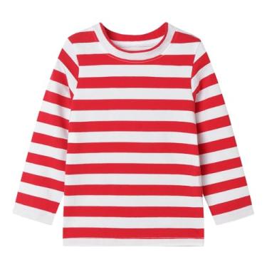 Imagem de LittleSpring Camiseta infantil listrada de algodão manga comprida gola redonda 2-12 anos, Vermelho e branco., 7-8