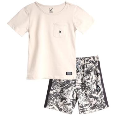 Imagem de Volcom Conjunto de shorts para meninos - camiseta de manga curta de 2 peças e shorts de moletom felpudo francês - conjunto de roupa de verão para meninos (2-7), Osso, 5