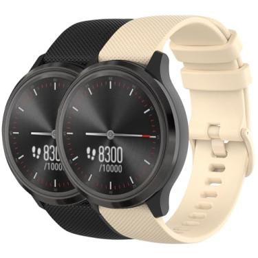 Imagem de Nacorulu Pulseira compatível com Garmin Vivoactive 3, pulseira de substituição de silicone macio de 20 mm para Garmin Vivoactive 5/Forerunner 24/Vivomove/Galaxy Watch de 42 mm (pacote com 2) (preto