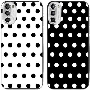 Imagem de 2 peças preto branco bolinhas impressas TPU gel silicone capa de telefone traseira para Motorola Moto todas as séries (Moto G52 / G82 5G)