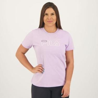 Imagem de Camiseta Fila Basic Outline Feminina Lilás e Preto-Feminino