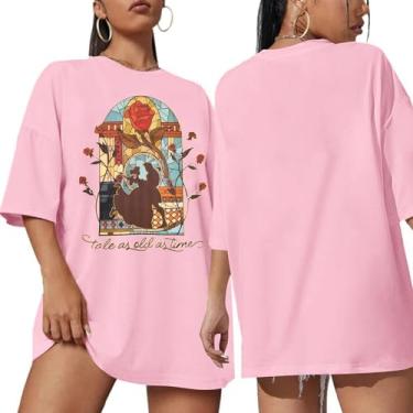Imagem de Magical Shirt Camiseta feminina Magic Kingdom Tale as Old as Time camiseta grande férias em família camisetas de manga curta, rosa, M