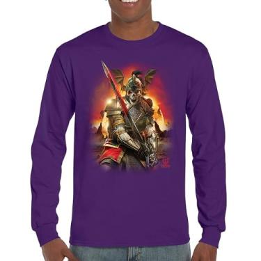 Imagem de Camiseta de manga comprida Apocalypse Reaper Fantasy Skeleton Knight with a Sword Medieval Legendary Creature Dragon Wizard, Roxa, GG