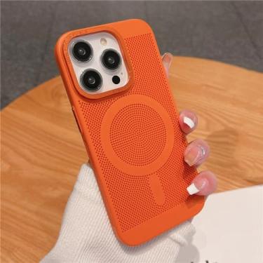 Imagem de Capa magnética de grade de malha de dissipação de calor ultrafina para iPhone 15 13 12 14 11 Pro Max Matte Hard Steel Magsafing Cove, laranja, para iPhone 15 Pro