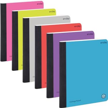 Imagem de Cadernos de composição, papel pautado universitário, caderno de composição de capa dura, livros de composição forrados premium, caderno pautado de 100 folhas, em rosa, roxo, verde, azul, vermelho, cinza, multicolorido (embalagem com 6) - por Enday