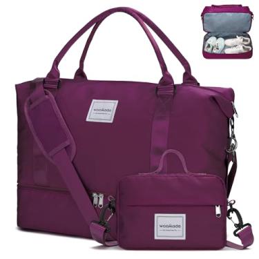 Imagem de WOOMADA Bolsa feminina de fim de semana, bolsa de viagem de ombro com compartimento para sapatos, bolsa de ginástica com bolsa de higiene pessoal, Roxa, Large, Grande