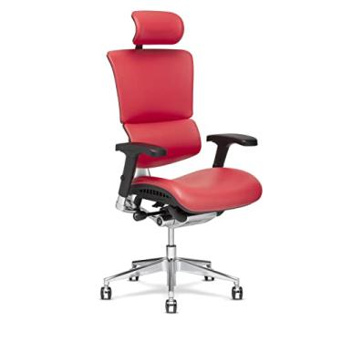 Imagem de X-Chair Cadeira executiva X4 de alta qualidade, couro vermelho com encosto de cabeça - Assento ergonômico para escritório/suporte lombar variável dinâmico/reclinável flutuante/estética