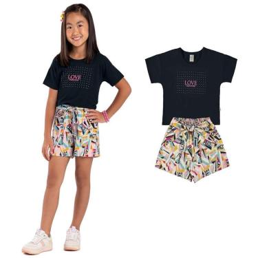 Imagem de Conjunto Infantil Menina Cropped Love E Short Boca Grande-Feminino