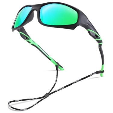 Imagem de LIU·WEN Óculos de sol polarizados de beisebol esportivo infantil – Sombras flexíveis com alça para meninos e meninas de 4 a 12 anos, Lente A2 preta/verde, Medium