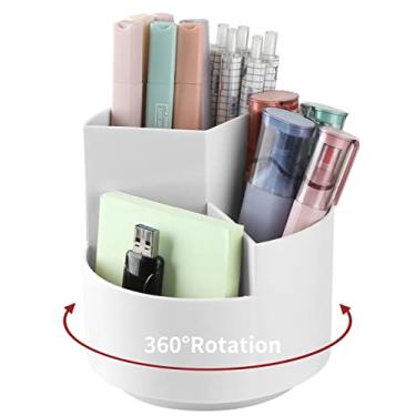 Imagem de EDENMS Porta-lápis de mesa, 3 compartimentos, organizadores giratórios de 360 graus, artigos de papelaria de mesa, pote fofo para escritório, escola, material de arte, crianças - cinza