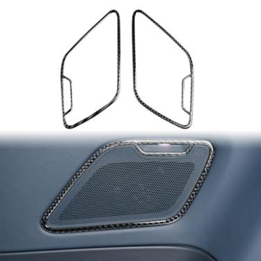 Imagem de 2 peças de painéis internos de porta traseira esquerda e direita do carro, molduras de alto-falantes do banco traseiro, decoração em fibra de carbono preta e vermelha, compatível com modelos Porsche 9