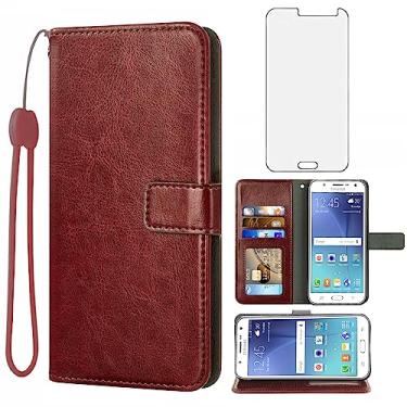 Imagem de Asuwish Capa carteira compatível com Samsung Galaxy J7 2015/SM-J700, protetor de tela de vidro temperado e capa flip de couro, suporte de cartão, acessórios de celular, capas de telefone para mulheres
