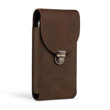 Imagem de Hengwin Coldre vertical de couro genuíno para celular Samsung Galaxy A72 A52 A12 A02s Note20 Ultra S21 Ultra 5G Moto G Power LG Stylo 6 capa de cinto com clipe de cinto suporte de bolsa (marrom retrô)