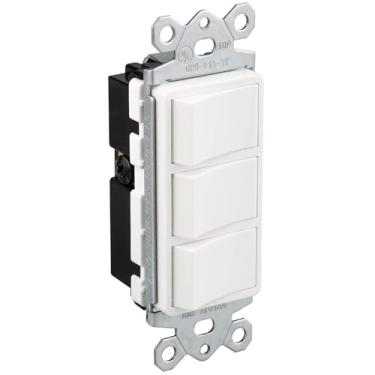 Imagem de Baomain Interruptor triplo SW1506-2 15 Amp, 120/277 Volts, monopolo, interruptor de combinação AC, nível comercial, aterrado, branco