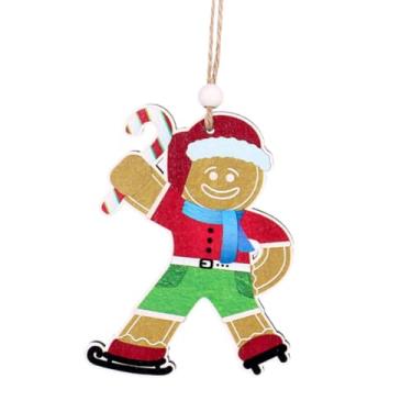 Imagem de menolana Enfeite de árvore de Natal de boneco de gengibre pendurado enfeite de bola de natal decorativo decoração de árvore de natal para festa guirlanda, Segurando Bengala