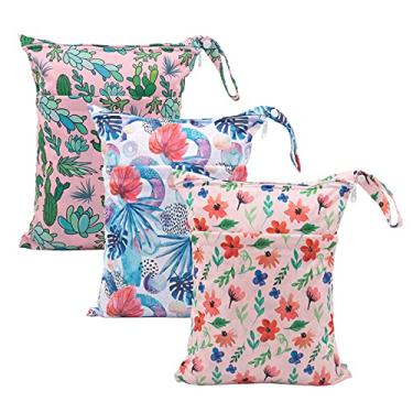 Imagem de Babygoal Bolsas secas molhadas para fraldas de bebê, bolsas de viagem laváveis, praia, piscina, bolsa de academia para trajes de banho e roupas molhadas com dois bolsos com zíper, pacote com 3, 3LN18