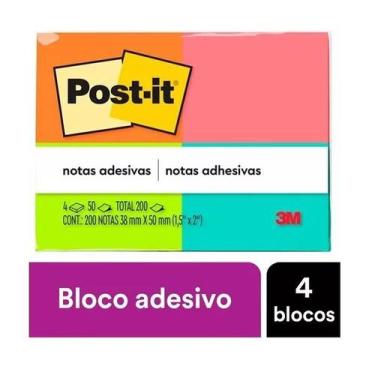 Imagem de POST-IT 653 Tropical 4 Cores 4 Blocos de 50 Folhas Cada 50MM X 38MM 3M