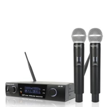 Imagem de Sistema de microfone sem fio profissional duplo UHF Karaoke até alcance de 61 m, casamento, conferência, festa noturna, reunião, palco (UK-38)