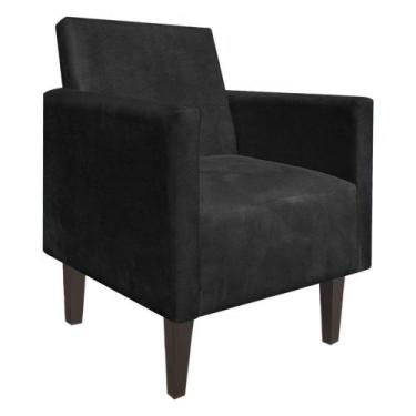 Imagem de Poltrona Decorativa Compacta Jade Suede Preto com Pés Baixo Chanfrado 