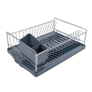 Imagem de Escorredor de Louça Plurale em Aço Inox Com Bandeja Coletora Grafite -