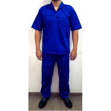 Imagem de Uniforme de trabalho em brim azul royal camisa manga curta e calça con