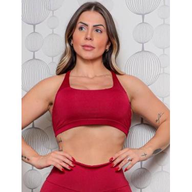 Imagem de Top Feminino Fitness com Bojo e Alças Cruzadas - Fitmoda, Vinho, G