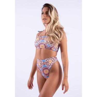 Imagem de Biquíni Diluxo Top Faixa Calcinha Hot Pant Estampado, Azul, P