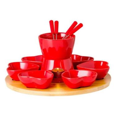 Imagem de Conjunto Para Fondue 14 Peças Coração Vermelho Lhermitage - L'hermitag