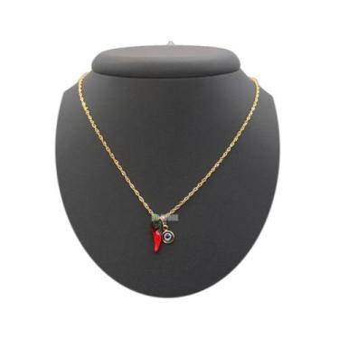 Imagem de colar feminino folheado com pingente pimenta vermelha prata prateado o