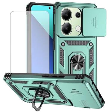 Imagem de Yodueiv Capa para Redmi Note 13 Pro 4G, Poco M6 Pro 4G 23117RA68G com protetor de tela de vidro temperado e capa de câmera deslizante, anel magnético para suporte de carro para Xiaomi Redmi Note 13