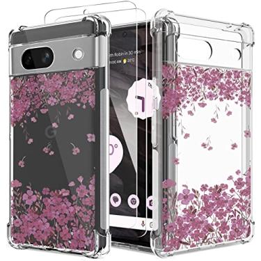 Imagem de GREATRULY Capa transparente floral para Pixel 7a com 2 protetores de tela para mulheres/meninas, capa de telefone com flores para Google Pixel 7a, design bonito, macio, fofo, à prova de quedas, capa